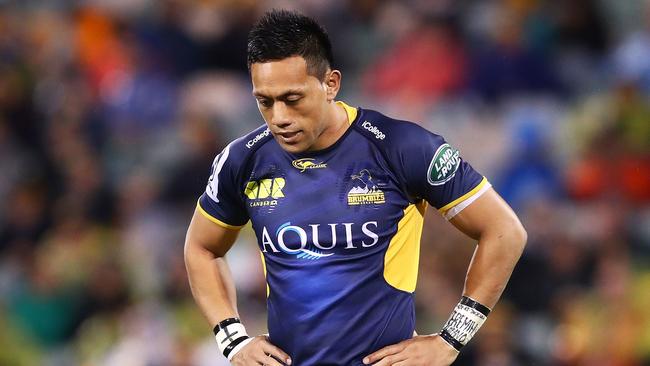 A dejected Christian Lealiifano after the Brumbies lost to the Highlanders on Friday night.