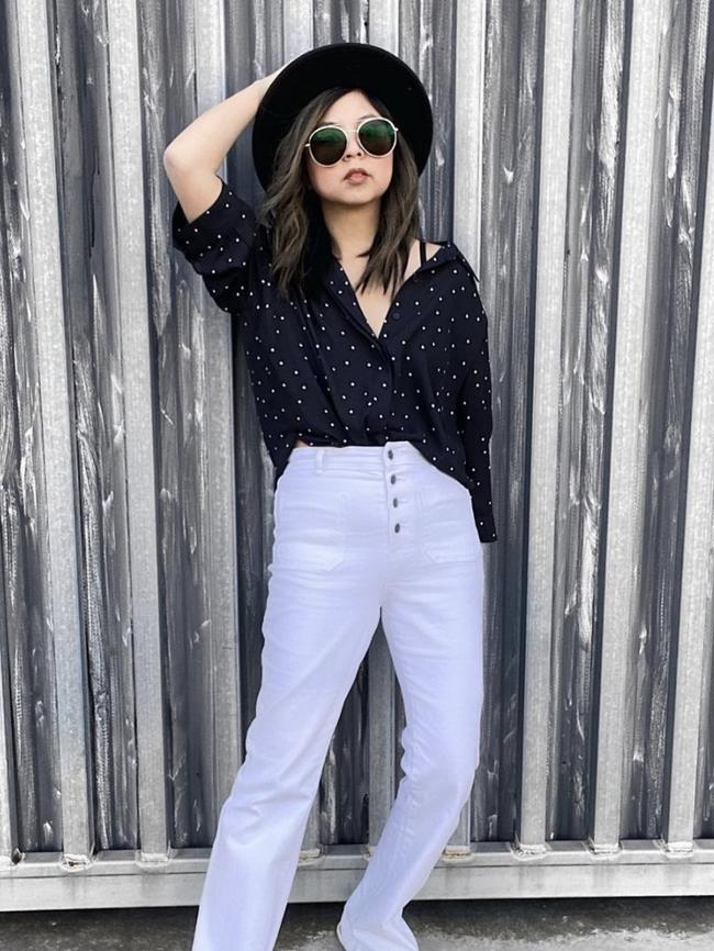 The high-waisted style feature a button-up front. Picture: Instagram/ @louisa.sabrina.