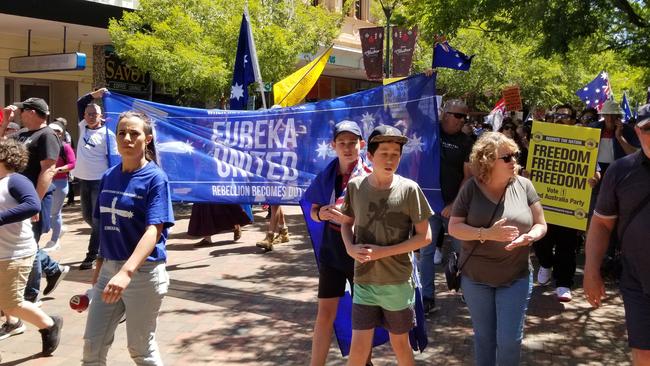 Protesters gathering outside the Ballarat Civic Hall.