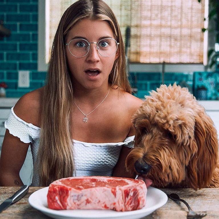 Aside from one shot at the start of the video, Alyse isn’t seen eating or cooking any meat throughout the entire 14 minute video. Picture: Instagram / Alyse Parker