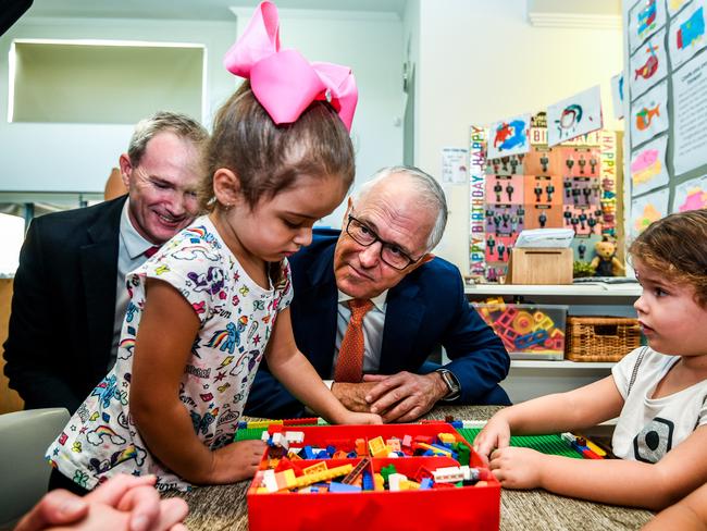 Prime Minister Malcolm Turnbull speaks to children at a childcare centre last month. AAP Image/Brendan Esposito