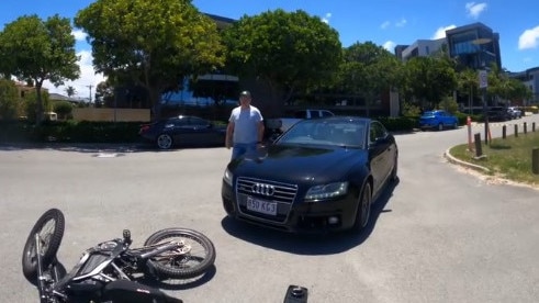 A shocking video has showed the moment a Paradise Point boy was allegedly hit by an Audi A5 while riding his electric dirt bike in Paradise Point on January 6. Photo: Instagram