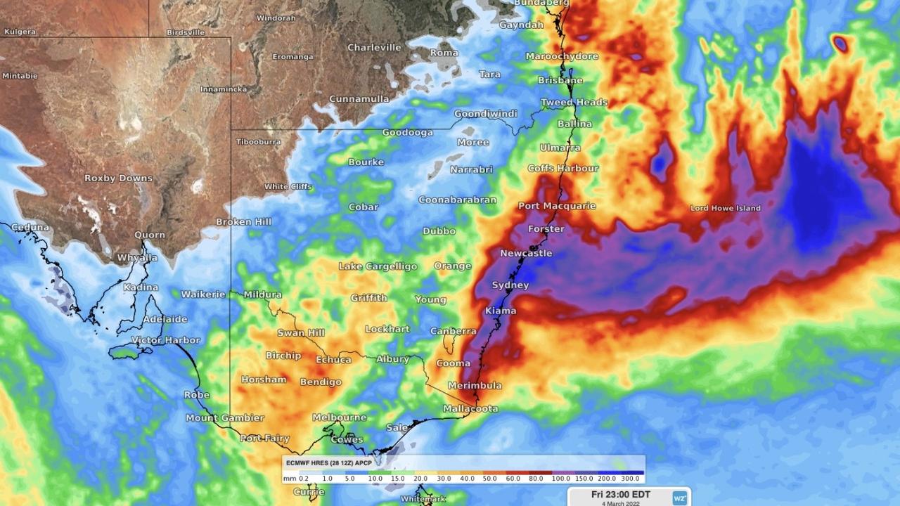 Forecast accumulated rain between Tuesday and Friday, according to the ECMWF-HRES model. Picture: Weatherzone