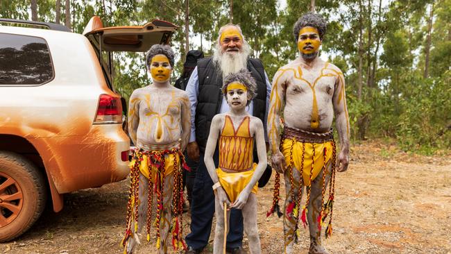 Senator Patrick Dodson with Yolngu people during the Garma Festival. Picture: Tamati Smith/ Getty Images