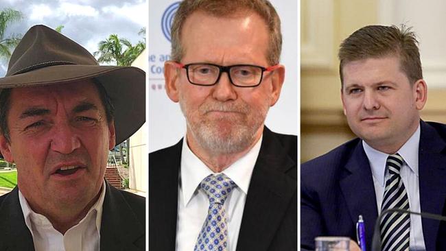 Former Logan councillor Phil Pidgeon; outgoing CCC chairman Alan MacSporran; and Jon Krause, the head of the parliamentary team which handed down a damning report into the state’s crime watchdog.