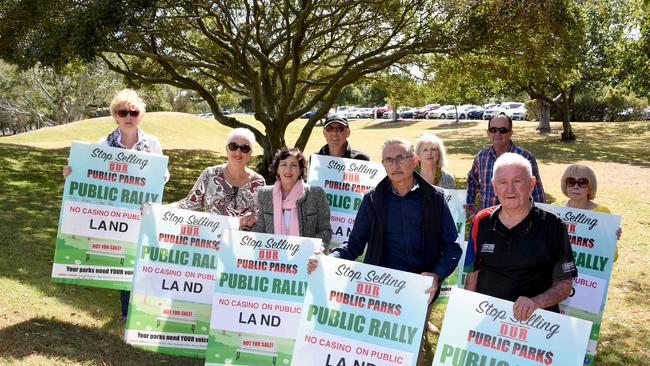 Protest with former councillor Eddy Sarroff and residents of Southport who are against the casino being developed on Carey Park. Photo: Steve Holland