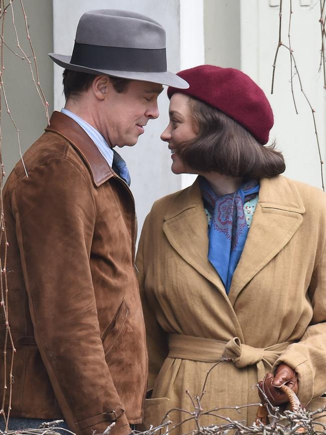 Brad Pitt and Marion Cottilard filming ‘Allied’ on March 31, 2016 in London. Picture: Splash