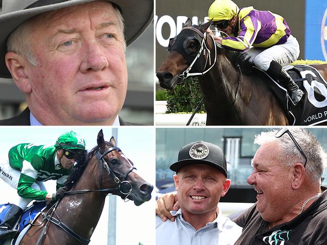 Trainer Marc Conners (top left) will saddle up stable star Willaidow (top right) at Royal Randwick this weekend, while Allan Kehoe (left of bottom right picture) has a live Golden Slipper chance in the unbeaten Shaggy (bottom left).