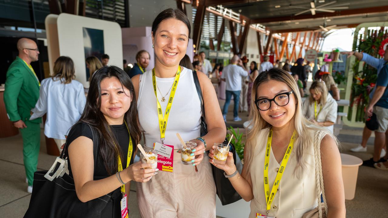 Claudia Tran, Sonja Popovic and Jacqui Vo at Cannes In Cairns on Tuesday Morning. Picture Emily Barker