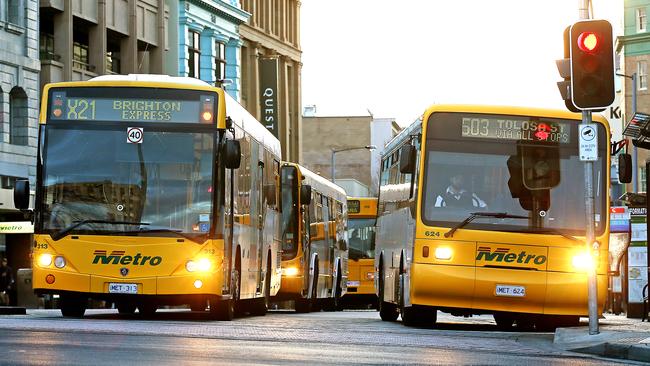 Bus traffic in the Elizabeth Street bus mall in Hobart. Picture: SAM ROSEWARNE