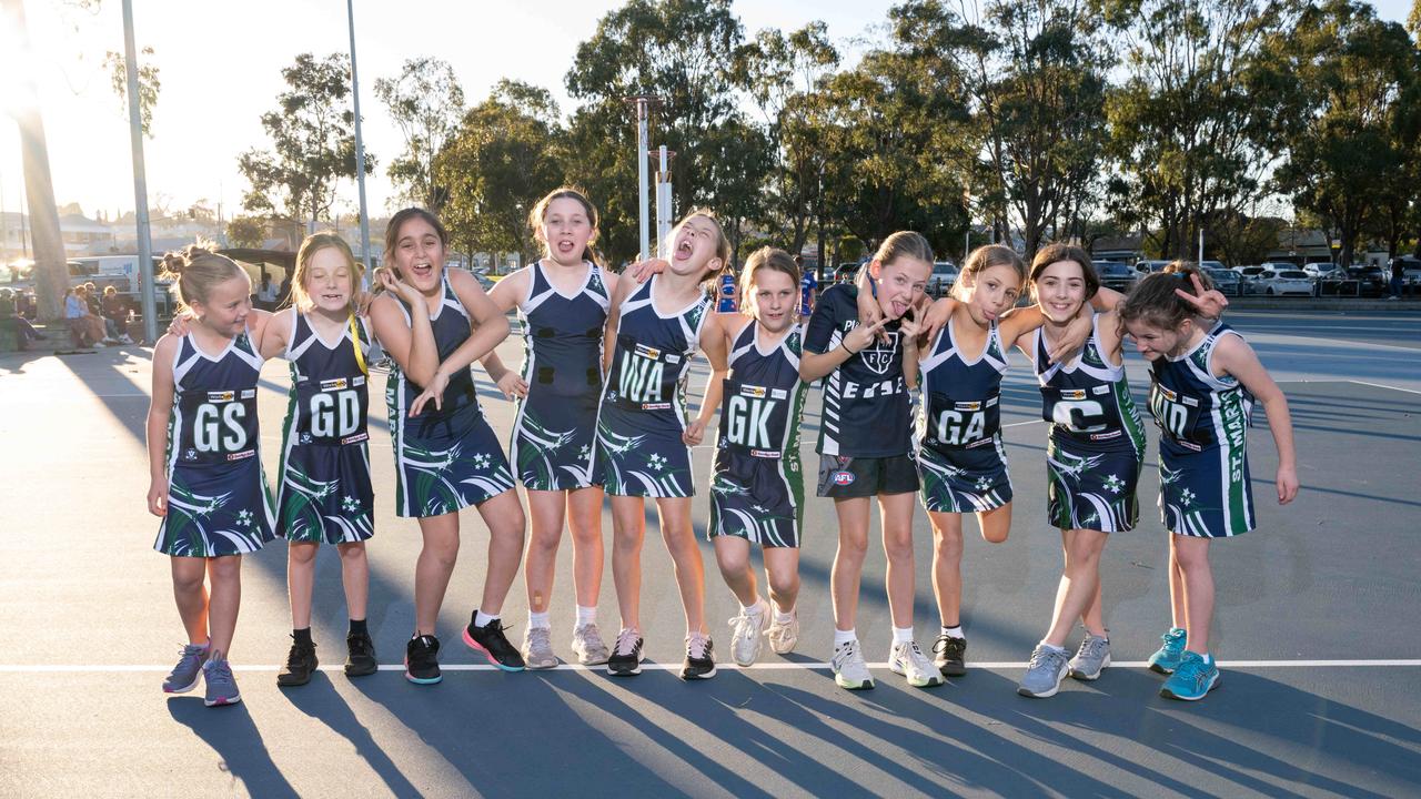 St Mary’s Loft under-11 netball team pull their funniest faces.