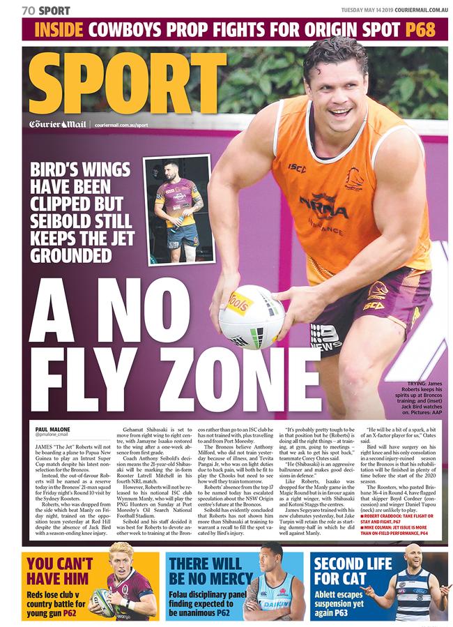 The Courier-Mail back page for May 14, 2019