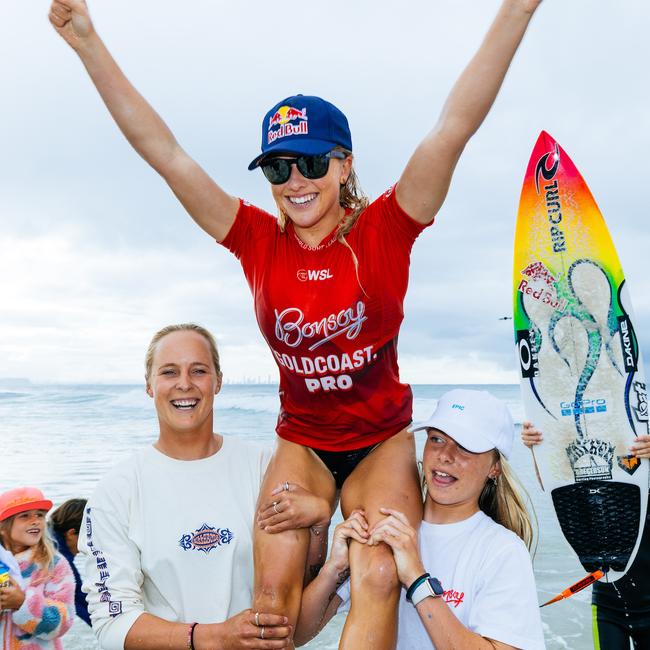 Teen surfing sensation Erin Brooks after winning the final of the Bonsoy Gold Coast Pro at Snapper Rocks on Saturday. Picture: Cait Miers/World Surf League