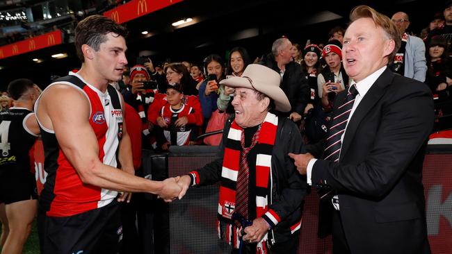 Molly Meldrum is St Kilda’s No. 1 fan. (Photo by Dylan Burns/AFL Photos via Getty Images)