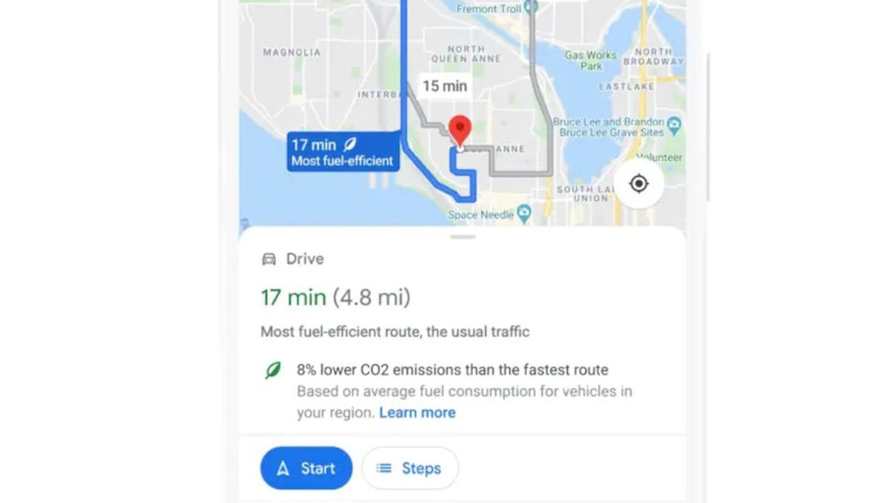 Google Maps will soon show a 'greener' route by default. Picture: Supplied