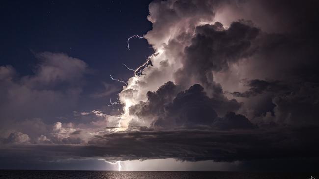 A storm captured just off the coast of Nightcliff in the early hours of Tuesday morning. Picture: @OreboundImages