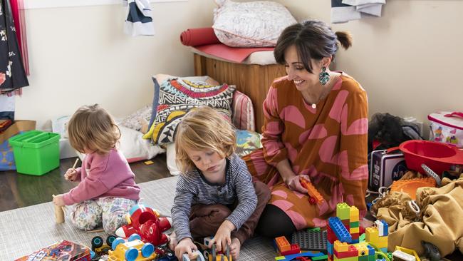 Playtime: Samantha Bladwell revels in spending time with her kids, Max, 3 and Cecilia, 2. Picture: Mark Cranitch.