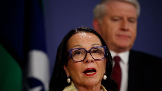 Retiring Ministers Linda Burney and Brendan O’Connor during a press conference on Thursday. Picture: NewsWire / Nikki Short