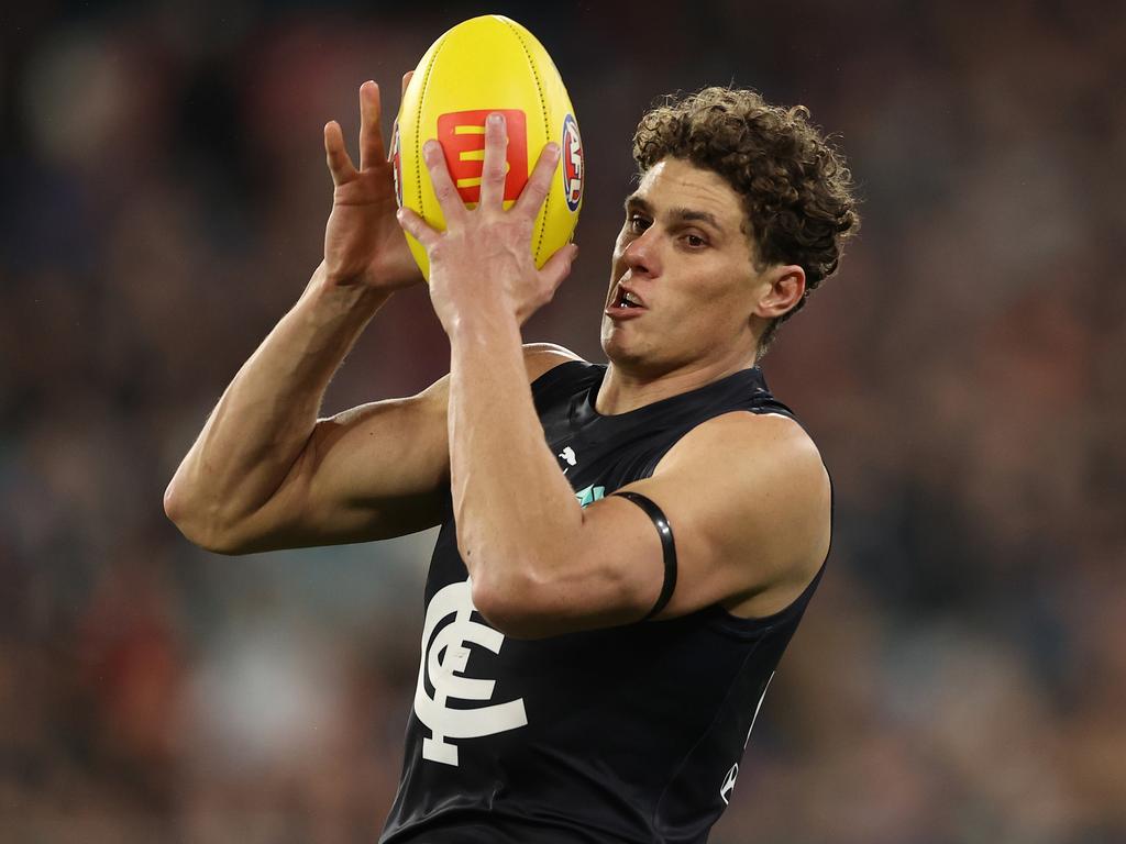 Charlie Curnow provided a constant threat for the Blues up forward. Picture: Getty Images