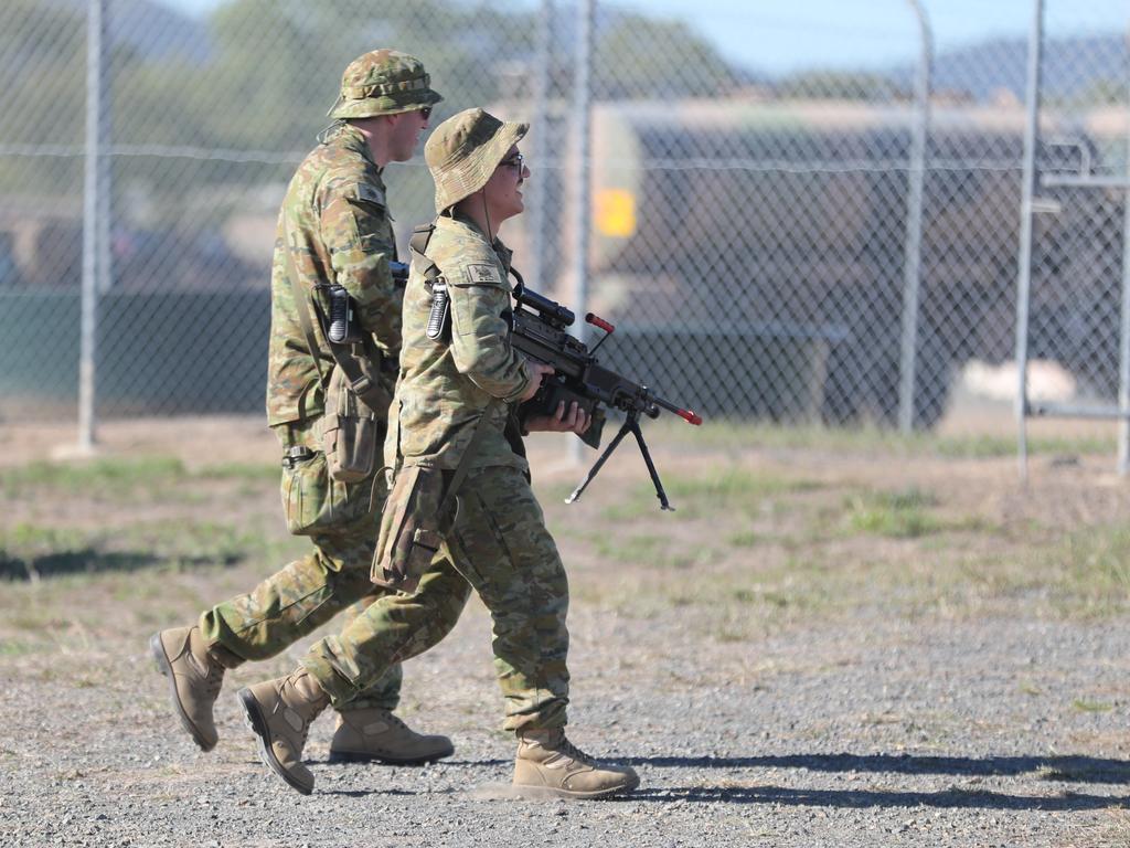 Australian and American troops on the ground at Camp Rockhampton. Pic Peter Wallis