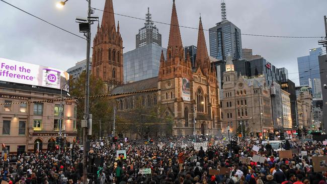 Thousands of demonstrators attend a Black Lives Matter protest in Melbourne. Picture: AFP