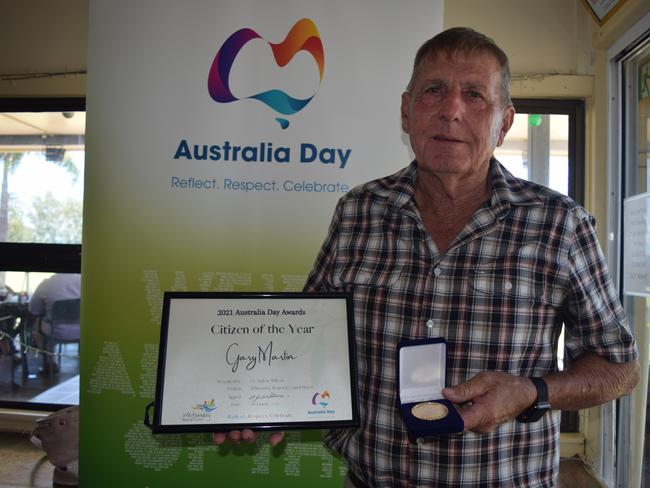 Bowen Citizen of the Year Gary Martin with his award at the Australia Day Awards Presentation at Bowen Golf Club. Photo: Elyse Wurm