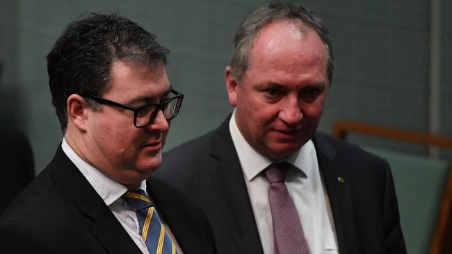 George Christensen with Barnaby Joyce in the House of Representatives.