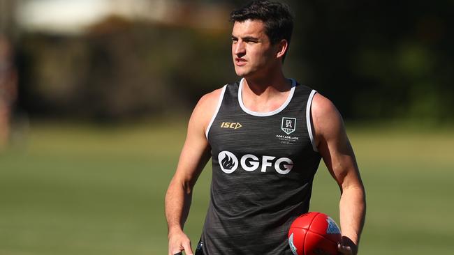 Tom Rockliff at a Power training in June. Picture: Chris Hyde/Getty Images