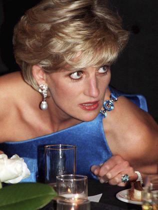 Diana, Princess of Wales, wears the stunning emerald cut aquamarine ring at an event in Sydney. Picture: PA via AP