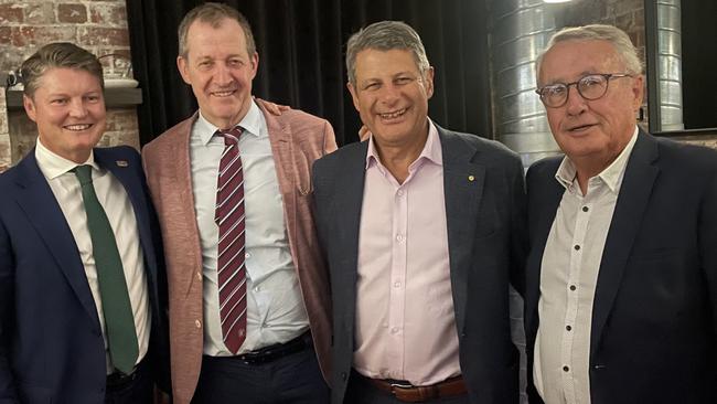 Alastair Campbell with deputy premier Ben Carroll, Steve Bracks, and Wayne Swan.