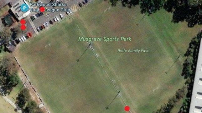 Four locations at the Musgrave Sports Park on the Gold Coast where there are fire ant infestations.
