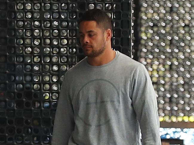 Jarryd Hayne leaves Titans Headquarters on Tuesday.