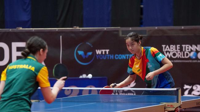 Constantina Psihogios AUS Vs Chang Lingfei CHN at the WTT Youth Contender Darwin 2023, Marrara Indoor Stadium, Darwin. Picture: Pema Tamang Pakhrin