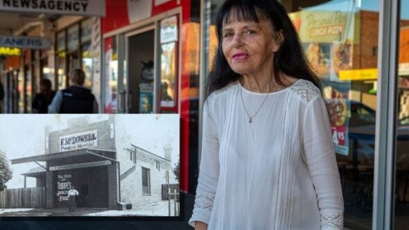 Sandra Brown at Station St, Wentworthville, where her grandfather's produce store (inset) once stood.