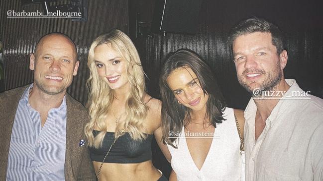 Nick Russian with Justin McKeone and models Brooke Bailey and Shivy Steindl at Bar Bambi. Picture: Supplied