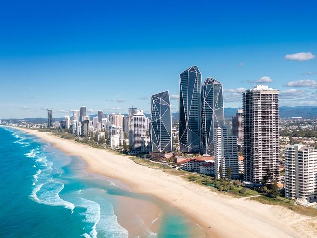 Aerial view of the stunning Gold Coast skyline on a sunny day, Queensland, Australia