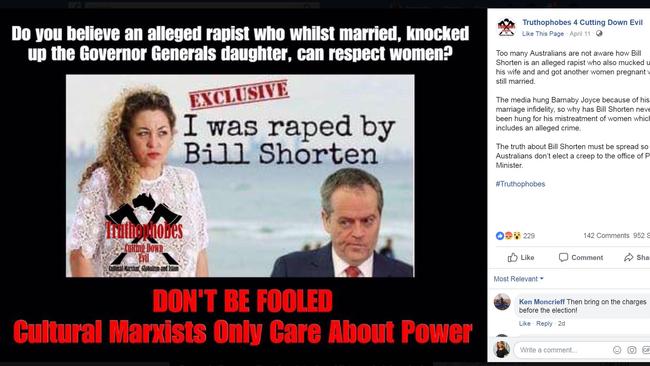 An example of fake news which has targeted Opposition leader Bill Shorten in the lead up to the May election on Facebook. Picture: Facebook