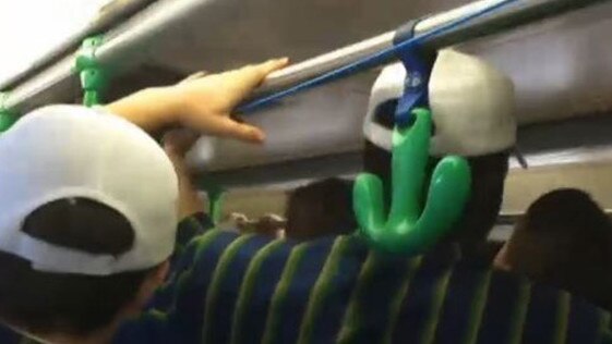 St Kevin's students filmed performing a vile chant on a tram last Saturday. Picture: ABC