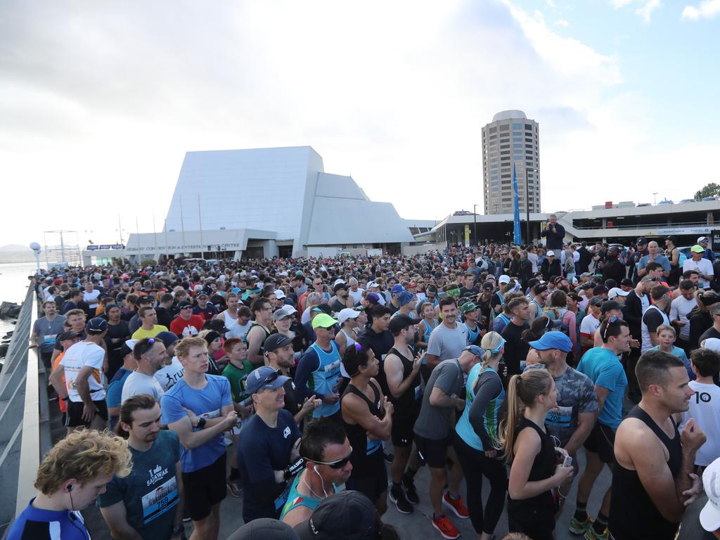 Runners at the start of the 2019 Point to Pinnacle. Picture: LUKE BOWDEN