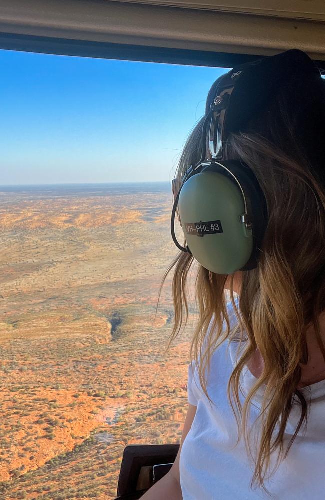 Trying to spot camels down below as we head towards Kings Canyon. Picture: Chantelle Francis