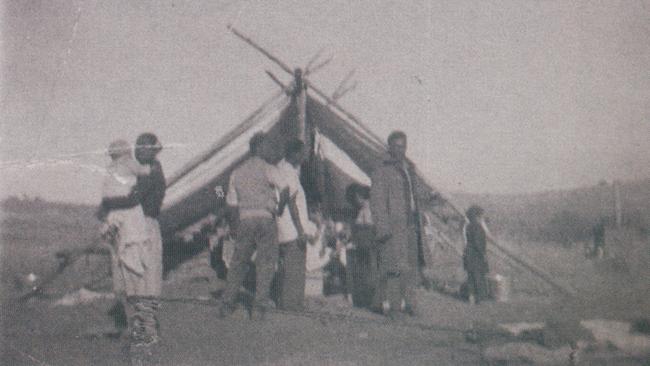 The camp on the Aboriginal reserve, Bucklands Hill (in Richmond Hill) Charters Towers, late 1940s. Reserves were created between the 1890s and 1930s as the Frontier Wars ended and Aboriginal Protection Boards were created, limiting Aboriginal movement. Ms Ault said the Buckland Hill reserve was closed in the 1950s, and it never had water or power.
