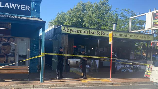 Police outside the Abyssinian Bar &amp; Restaurant on Henley Beach Rd. Picture: Dixie Sulda