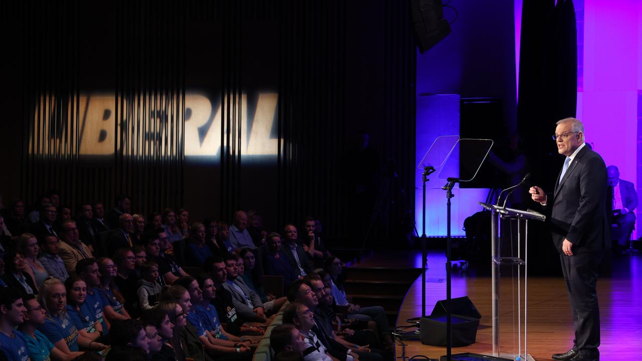 Prime Minister Scott Morrison addressing the cmapaign launch. Picture: Jason Edwards