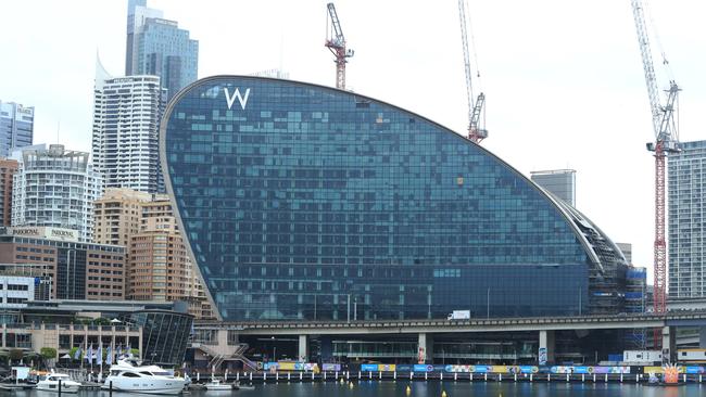 The new W Hotel under construction at Sydney’s Darling Harbour. Marriot has 12 hotels opening in Australia this year. Picture: John Feder