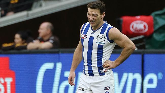 Brent Harvey wasn’t at his best against Hawthorn. Picture: Wayne Ludbey