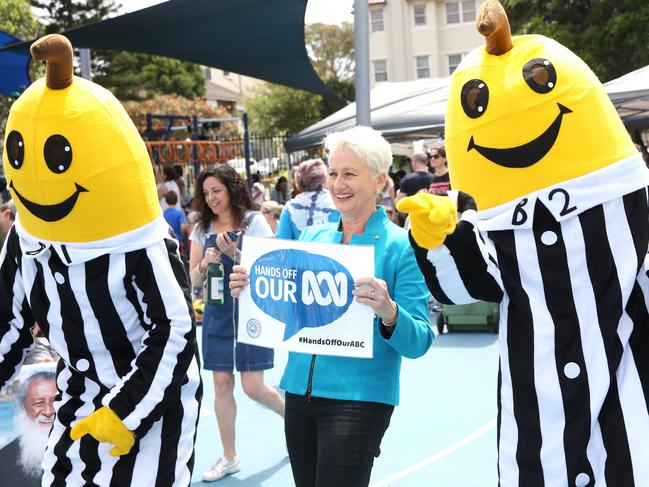 B1 &amp; B2 dancing with candidate Dr Kerryn Phelps at the Bondi Beach Public School polling booth for the Wentworth by-election. Picture: AAP/Bob Barker