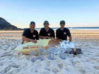 WINNERS: Mark Robinson, Nathan Armstrong and Nathan McMillan from Ipswich were announced the grand champions at the Burleigh BBQ Championships. Picture: Contributed