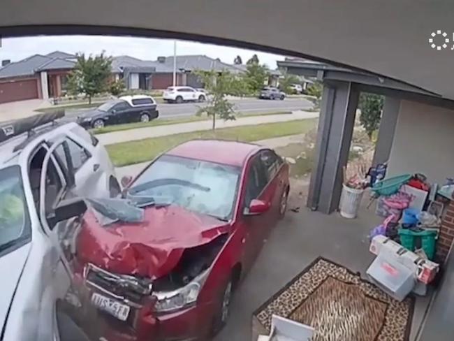 Family's lucky escape after out-of-control car smashes into another vehicle