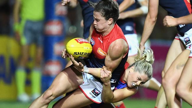 The tackle Katie Brennan has been suspended for. Picture: Getty