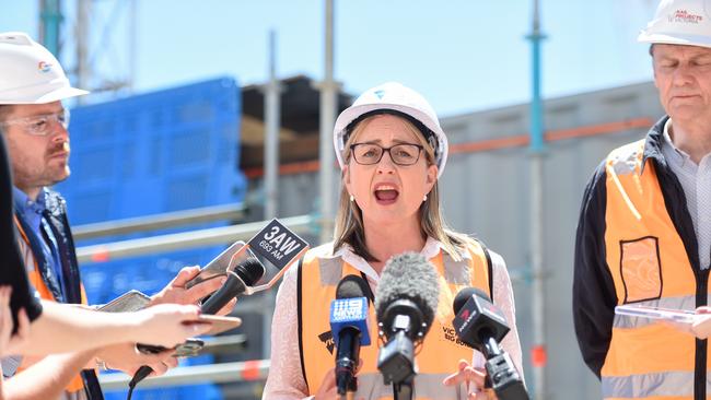 Transport Infrastructure Minister Jacinta Allan alongside CEO of Rail Projects Victoria Evan Tattersall at the site of the Melbourne Metro Tunnel. Picture: Penny Stephens/NCA NewsWire.